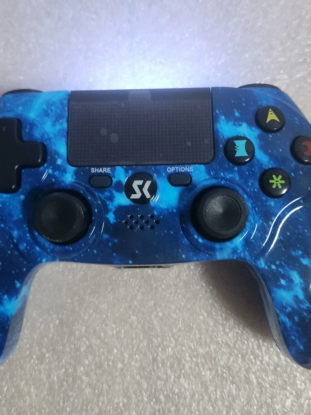Aiko Blue Galaxy Wireless Gaming Controller with USB Cable and Thumbstick Caps